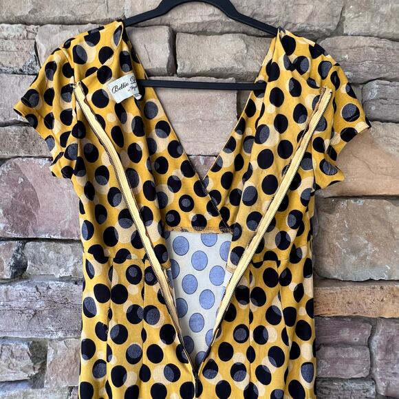 Bettie Page by Tatyana Polka Dot Yellow And Black Wiggle Retro Pin Up Dress XXL - Picture 9 of 15